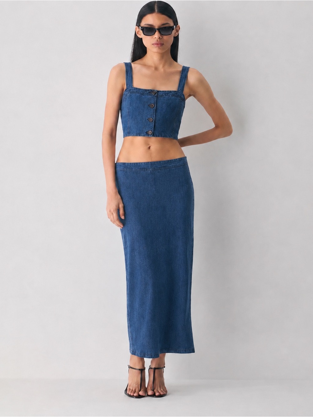 Aritzia Wilfred Linen Lyocell Denim Crop Top Blue Size L